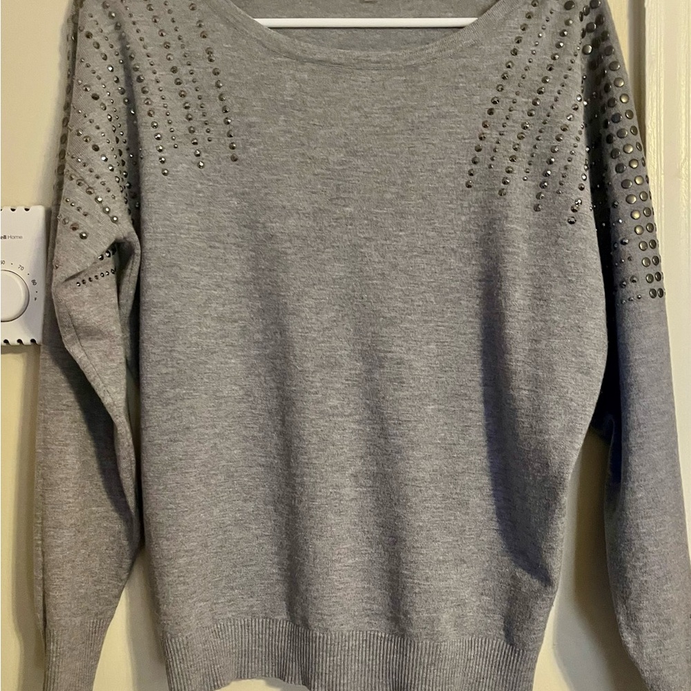 Elegant Gray Studded Women's Sweater